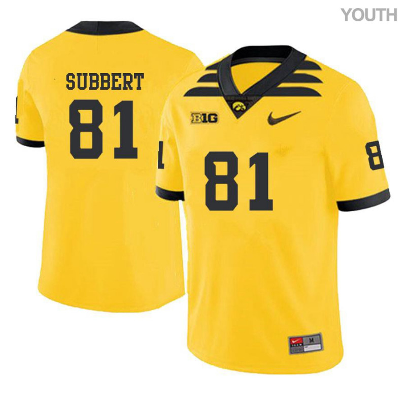 Youth Iowa Hawkeyes NCAA #81 Ben Subbert Yellow Authentic Nike Alumni Stitched College Football Jersey DE34R63FN
